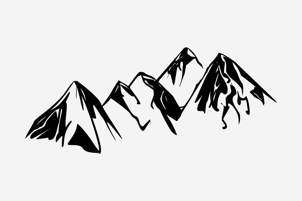 Vintage mountain clipart, nature illustration in black and white. Free public domain CC0 graphic