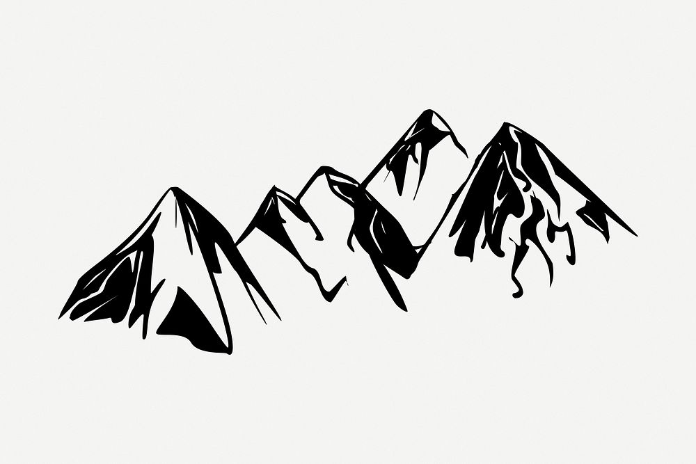 Vintage mountain sticker, nature illustration in black and white psd. Free public domain CC0 graphic