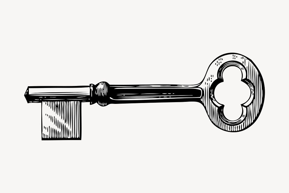 Vintage key clipart, antique object vector. Free public domain CC0 graphic