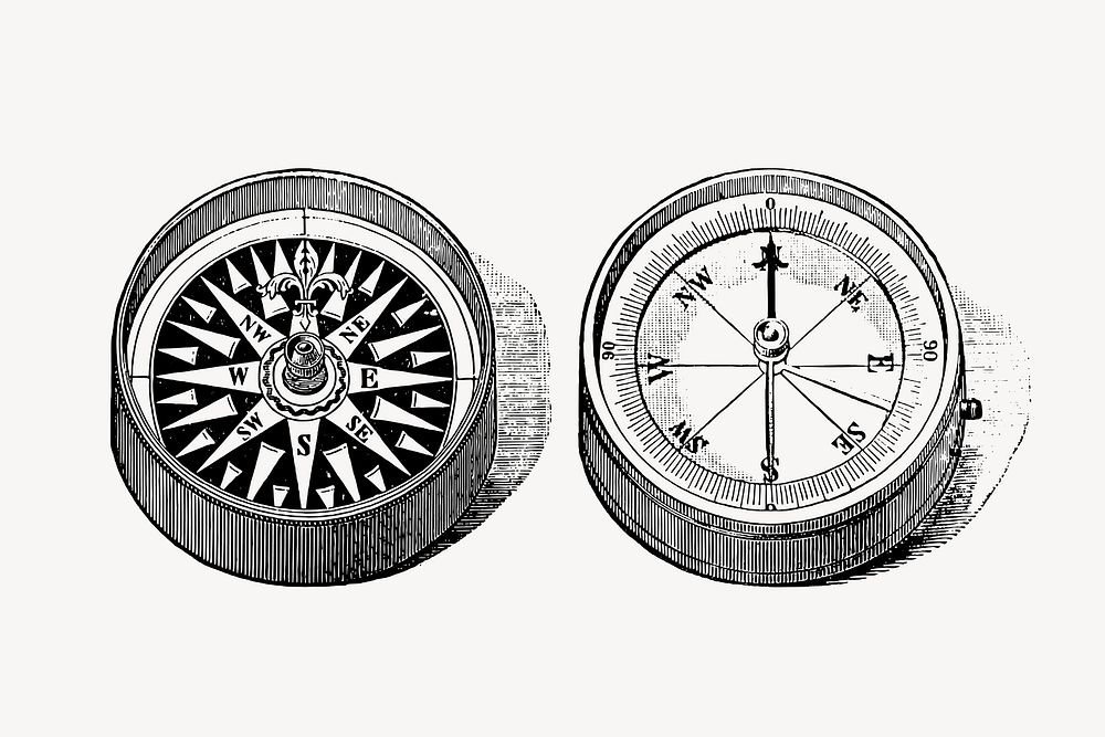 Antique compass clipart, travel object illustration vector. Free public domain CC0 graphic