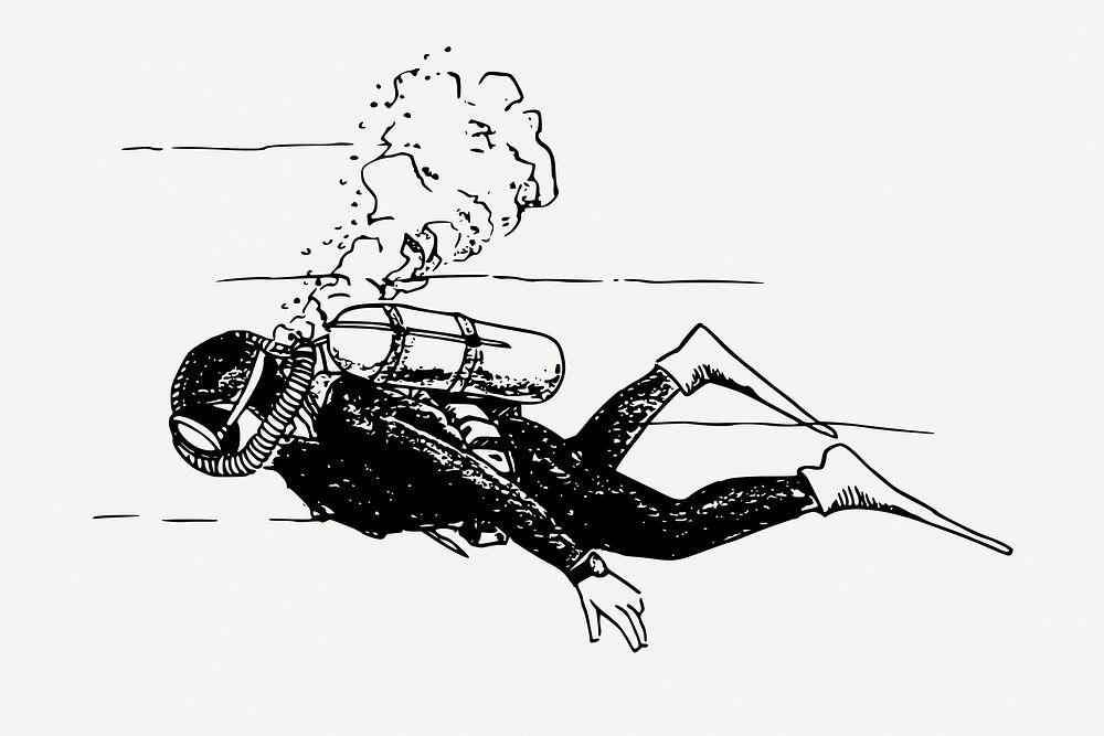 Scuba diver, vintage profession illustration psd. Free public domain CC0 graphic