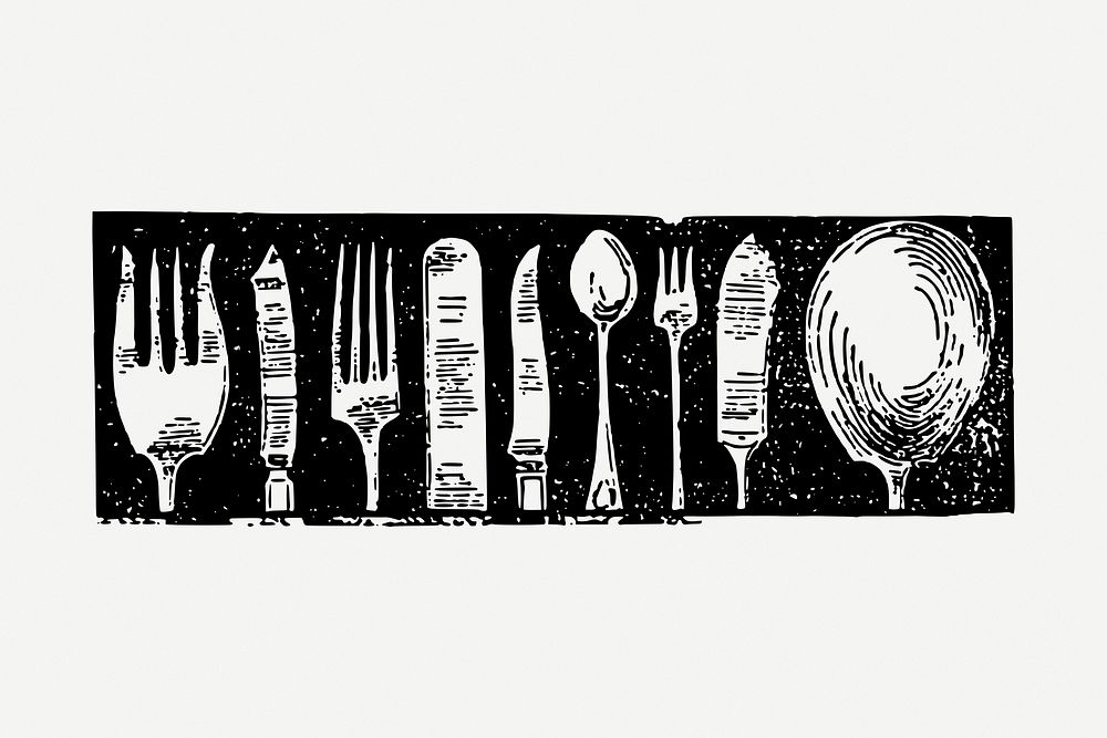 Vintage table silverware, object illustration psd. Free public domain CC0 graphic