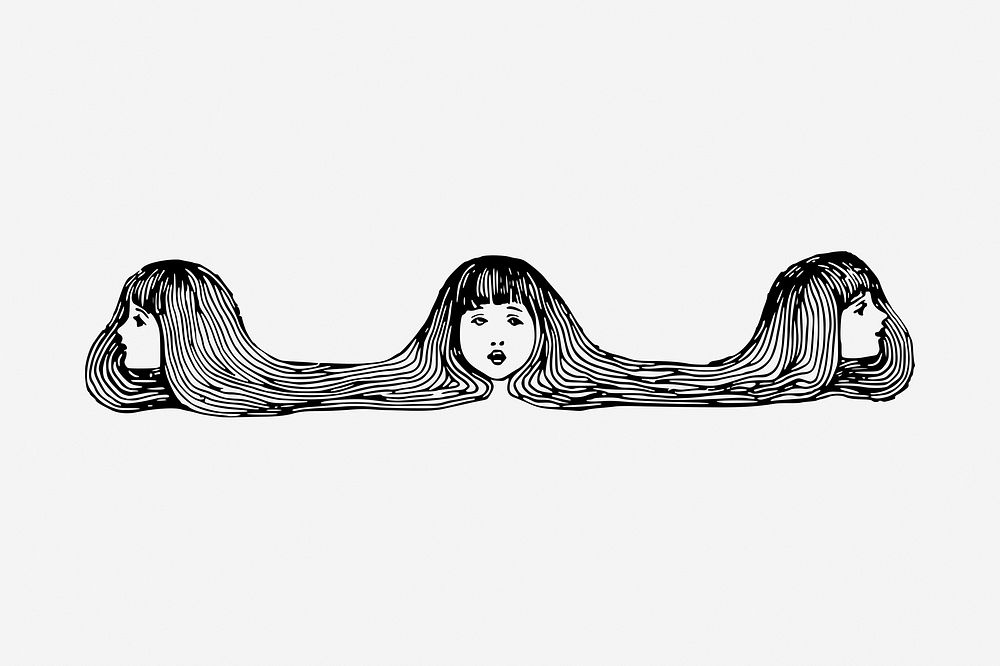 Long hair girl border hand drawn illustration. Free public domain CC0 image.