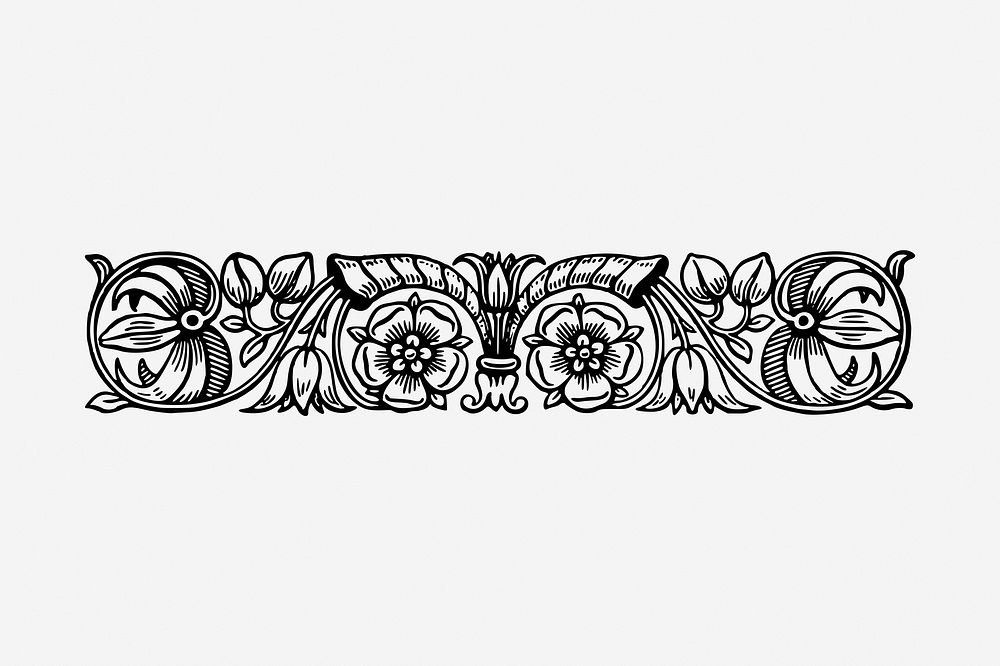 Floral border hand drawn illustration. Free public domain CC0 image.