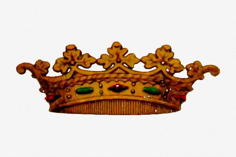 Royal gold crown hand drawn illustration. Free public domain CC0 image.