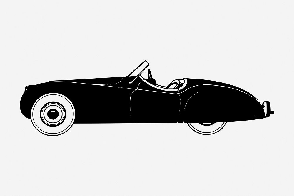 Classic sports car hand drawn illustration. Free public domain CC0 image.