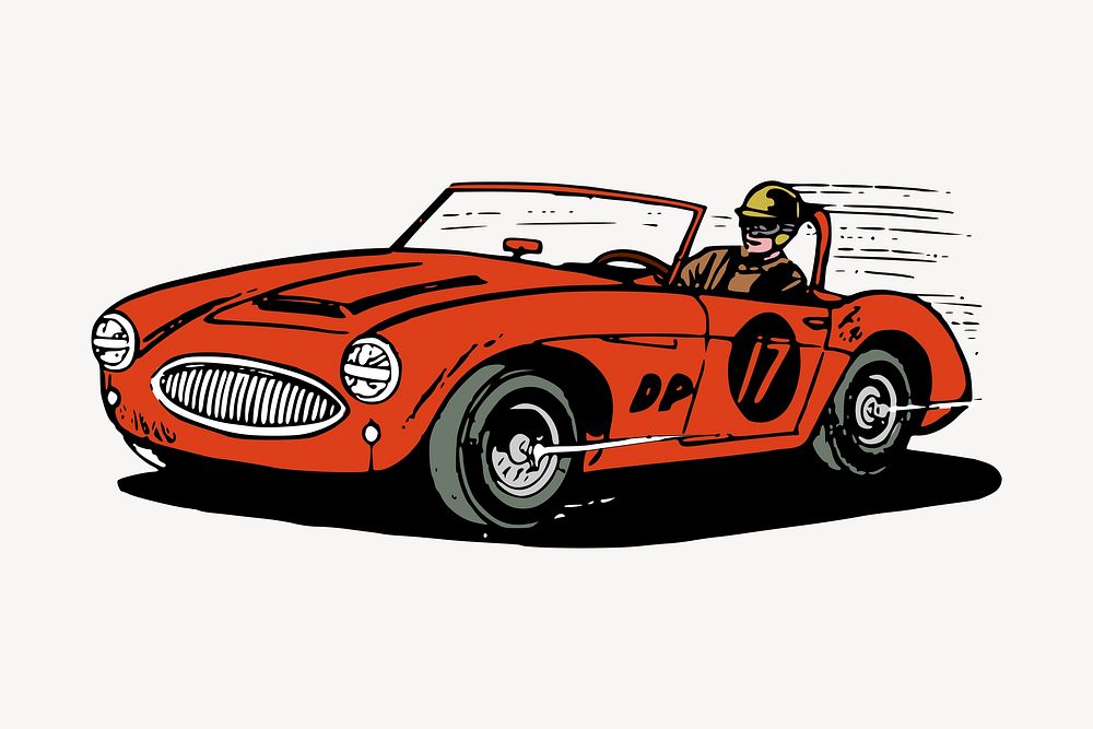 Car racing clipart, vintage illustration vector. Free public domain CC0 image.
