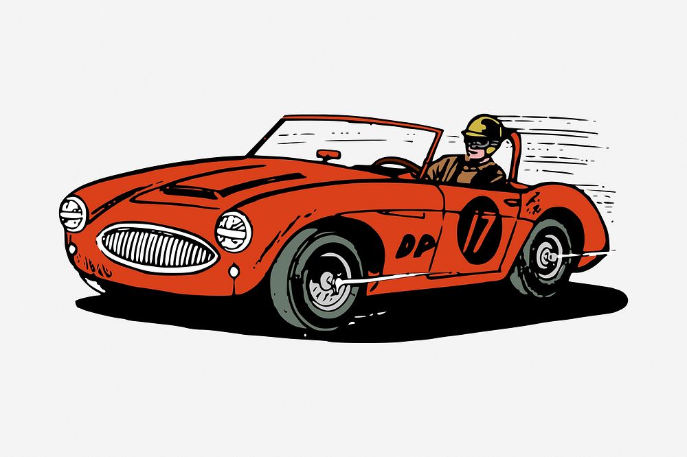 Car racing hand drawn illustration. Free public domain CC0 image.