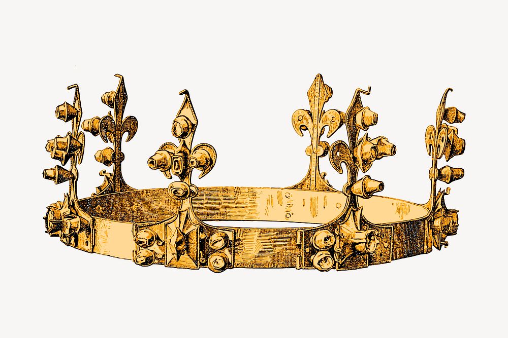 Royal gold crown clipart, vintage illustration vector. Free public domain CC0 image.
