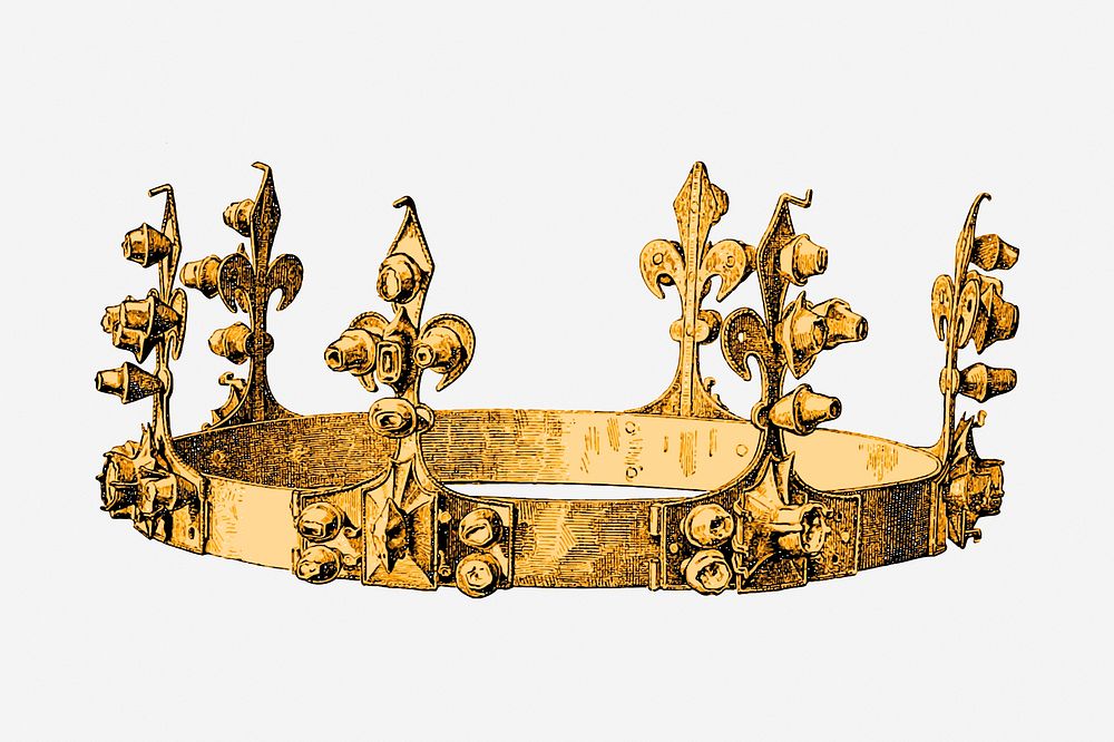 Royal gold crown hand drawn illustration. Free public domain CC0 image.