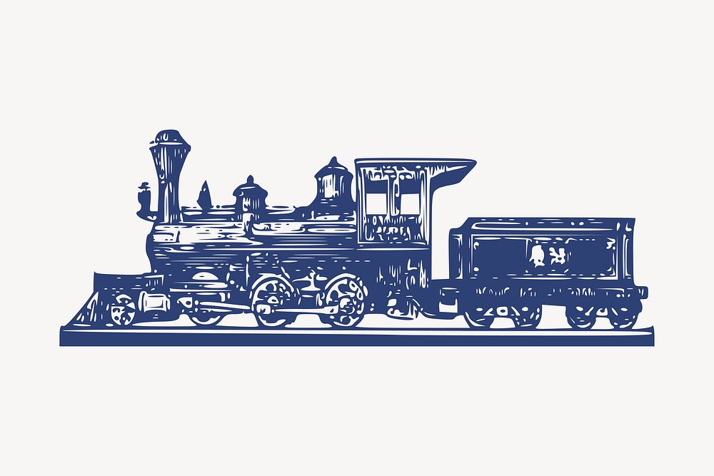 Train locomotive clipart, vintage illustration vector. Free public domain CC0 image.