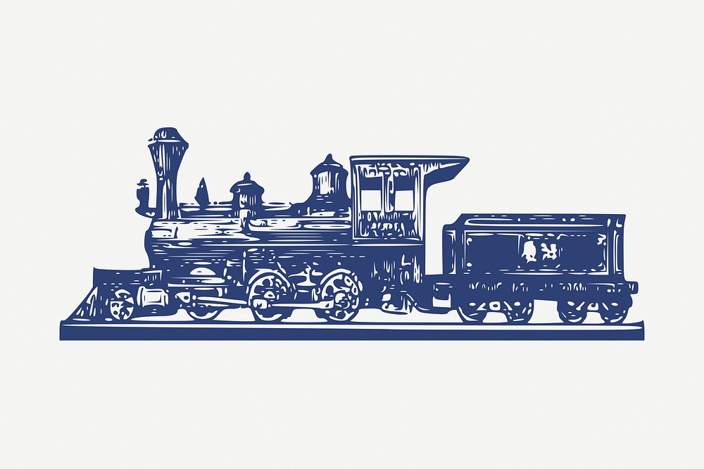Train locomotive collage element, vintage illustration psd. Free public domain CC0 image.