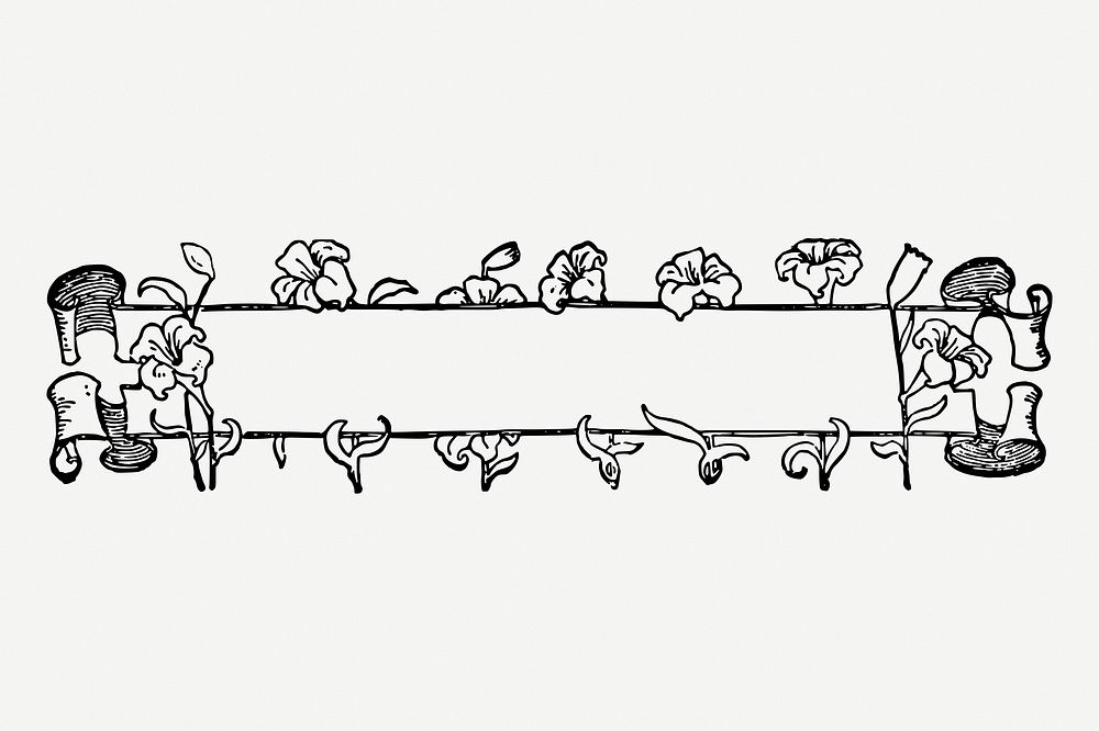 Flower ribbon banner hand drawn illustration. Free public domain CC0 image.