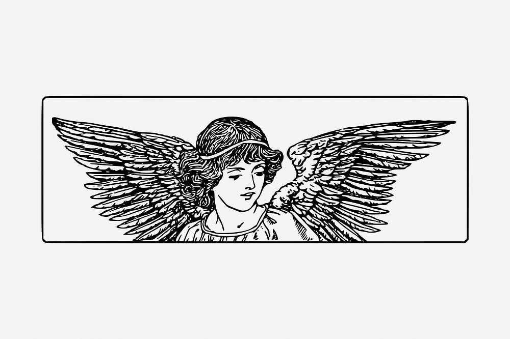 Vintage angel border hand drawn illustration. Free public domain CC0 image.