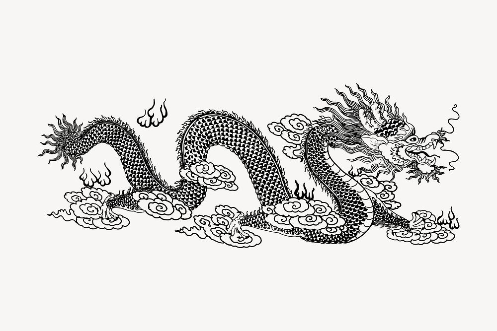 Asian dragon clipart, vintage illustration vector. Free public domain CC0 image.