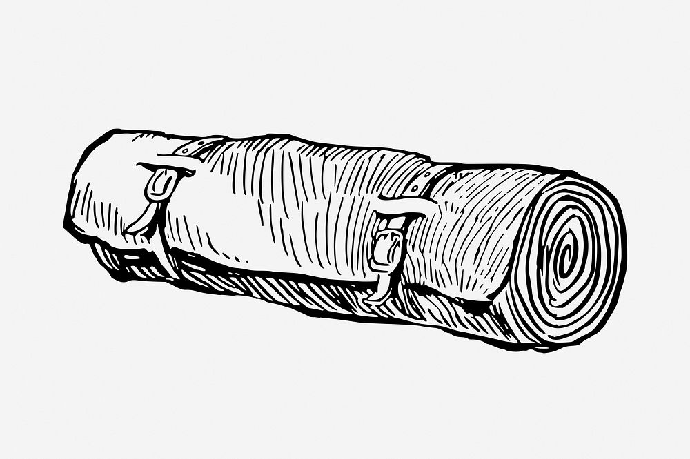 Vintage camping roll up hand drawn illustration. Free public domain CC0 image.