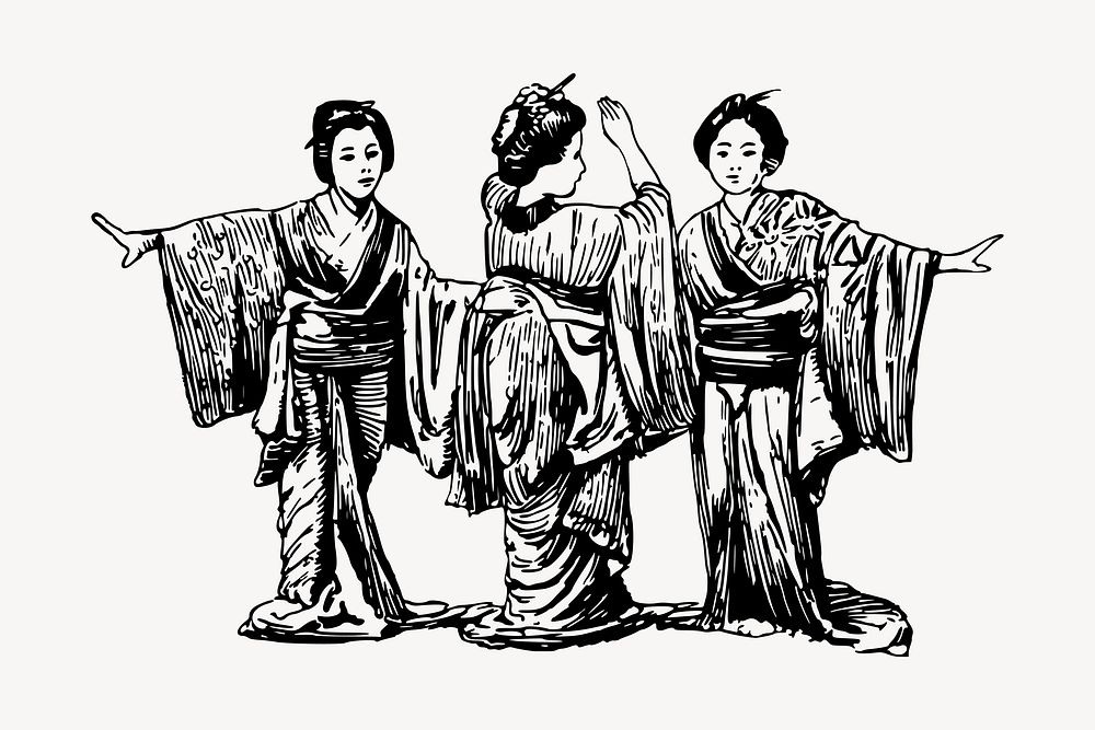 Japanese geisha clipart, vintage illustration vector. Free public domain CC0 image.