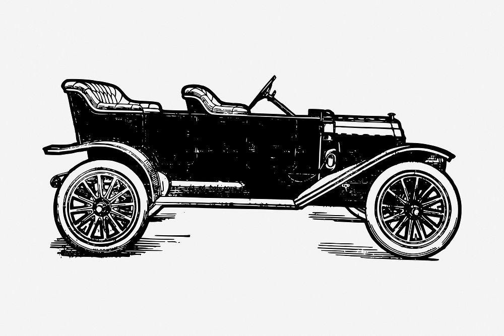 Antique car hand drawn illustration. Free public domain CC0 image.