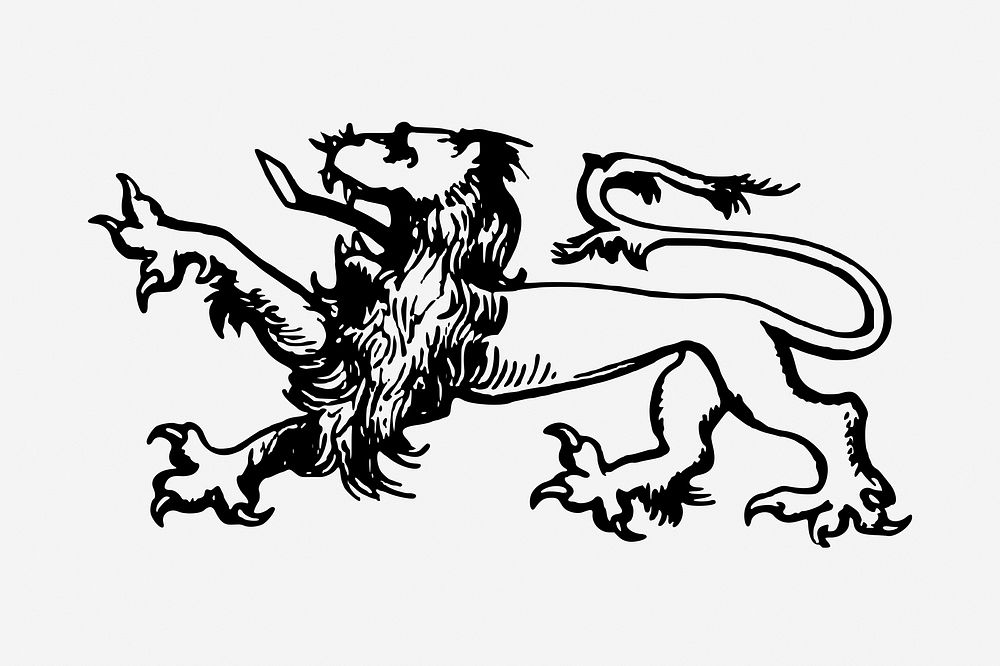 Lion mythical animal hand drawn illustration. Free public domain CC0 image.