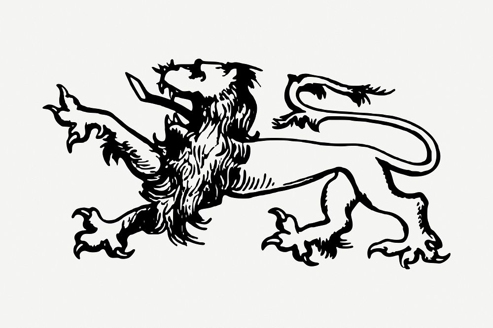 Lion mythical animal collage element, vintage illustration psd. Free public domain CC0 image.