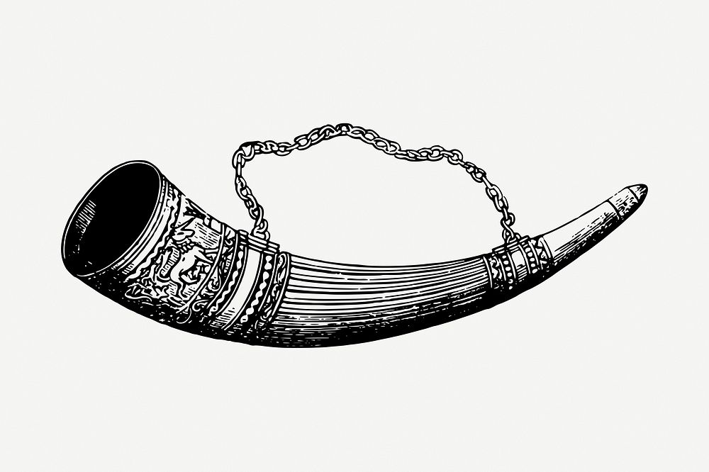 Viking horn drawing, vintage illustration psd. Free public domain CC0 image.