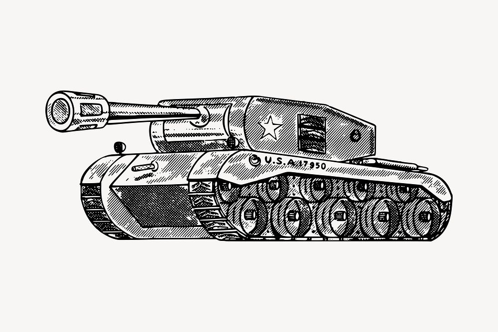 Army tank drawing, vintage hand drawn illustration vector. Free public domain CC0 image.