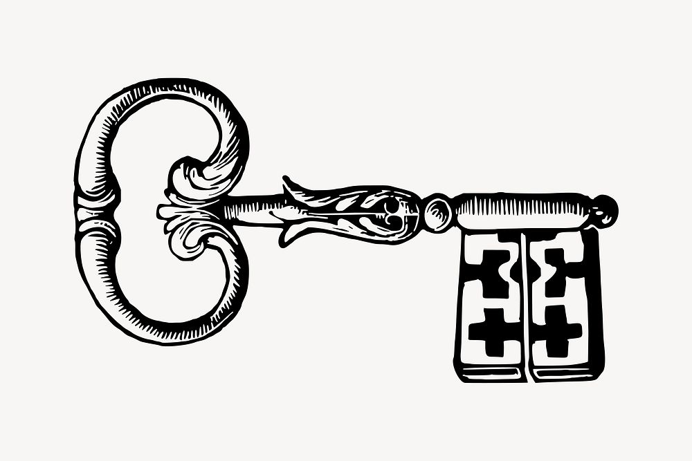 Medieval key drawing, vintage illustration vector. Free public domain CC0 image.