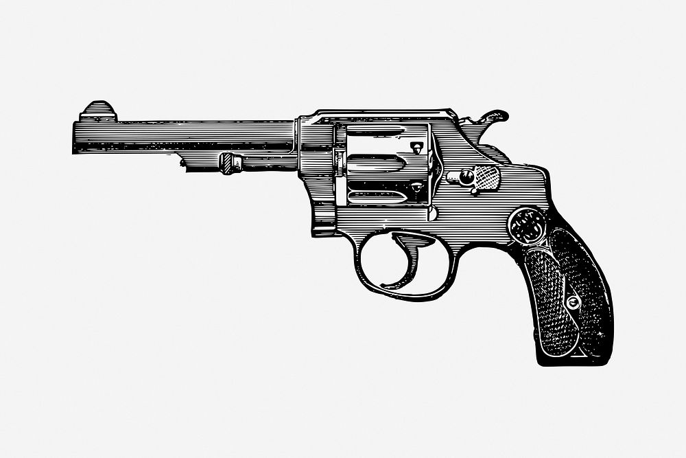 Vintage roulette gun, weapon drawing. Free public domain CC0 image.