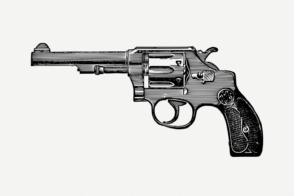 Roulette gun drawing, vintage illustration psd. Free public domain CC0 image.
