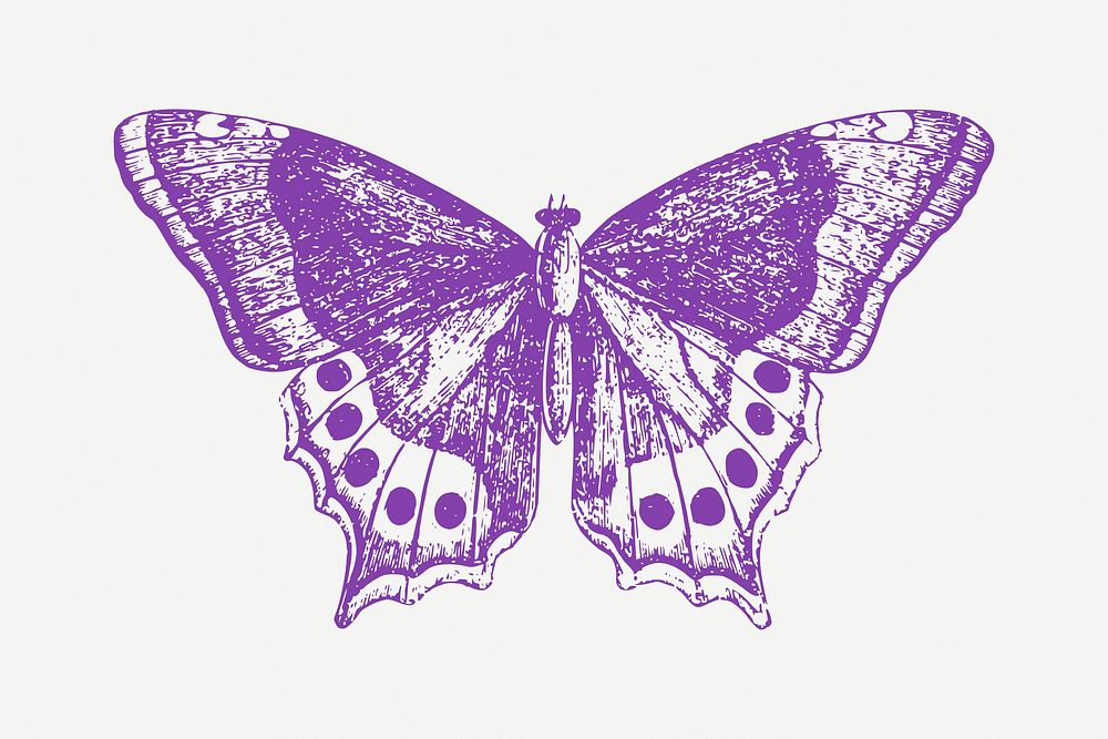 Purple butterfly sticker, vintage insect illustration psd. Free public domain CC0 image.
