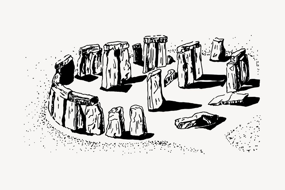 Stonehenge drawing, hand drawn world's 7 wonders in England illustration vector. Free public domain CC0 image.