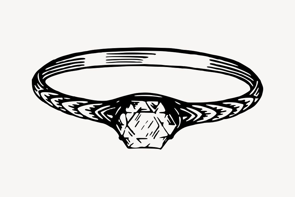 Diamond ring drawing, hand drawn jewelry illustration vector. Free public domain CC0 image.