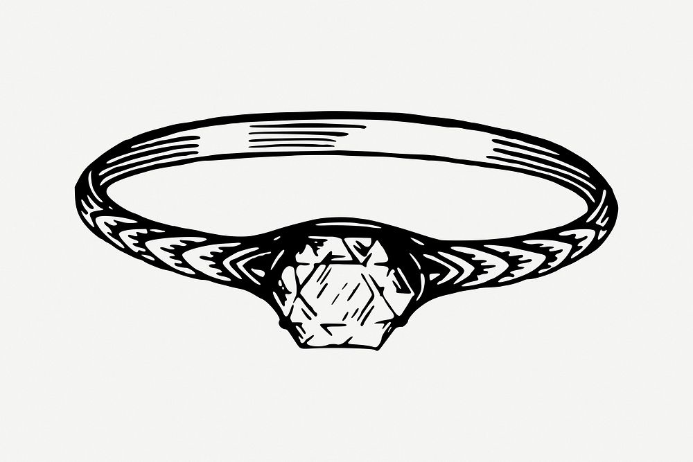 Diamond ring drawing, hand drawn jewelry illustration psd. Free public domain CC0 image.