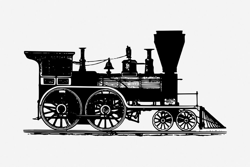 Vintage train, hand drawn transportation illustration. Free public domain CC0 image.