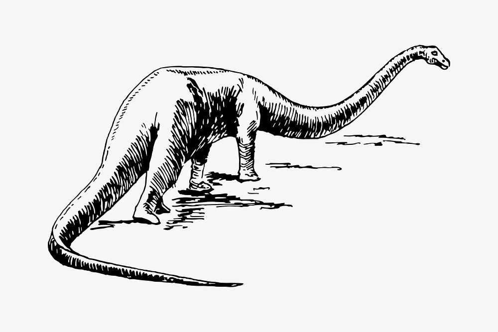 Vintage dinosaur drawing, extinct animal illustration vector. Free public domain CC0 image.