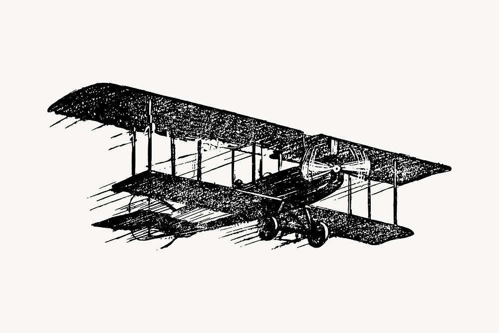 Old airplane, biplane transportation drawing, vintage illustration vector. Free public domain CC0 image.