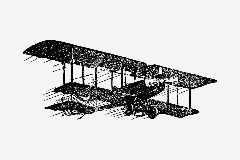 Old airplane, biplane transportation drawing, vintage illustration psd. Free public domain CC0 image.