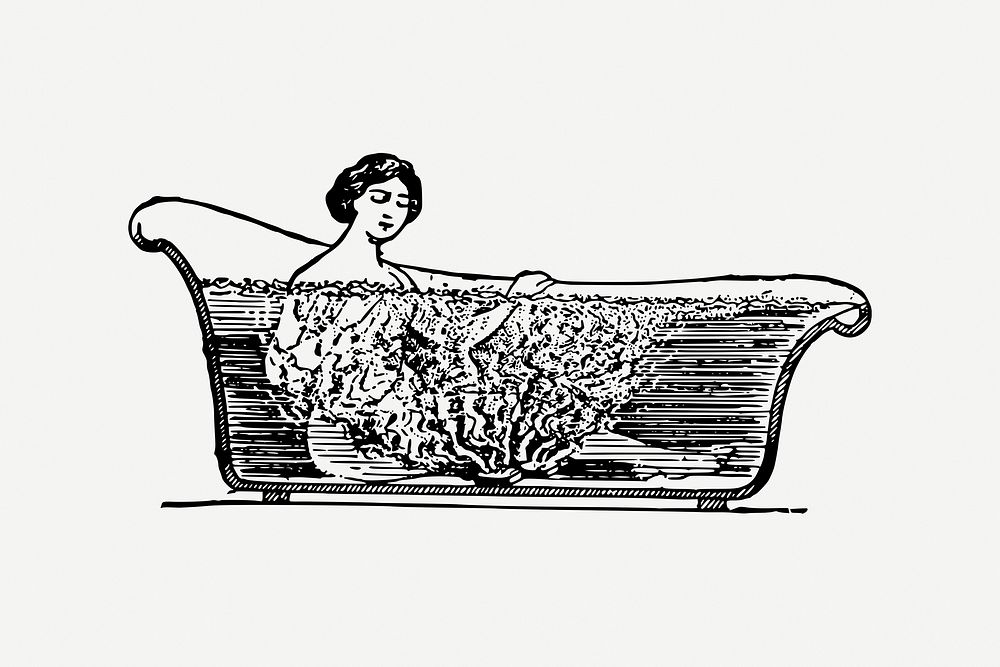 Woman taking bath clipart, vintage illustration psd. Free public domain CC0 image.