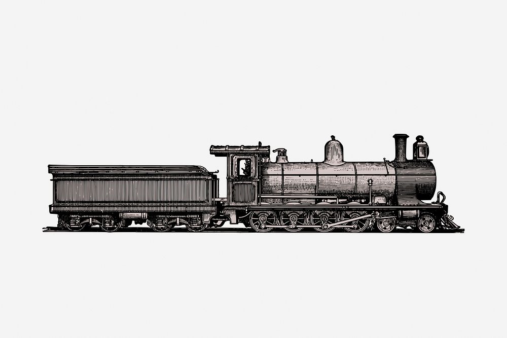 Vintage transport train hand drawn illustration. Free public domain CC0 image.