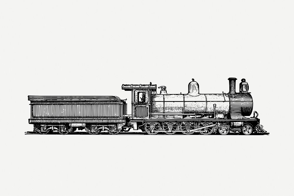 Transport train drawing, vintage illustration psd. Free public domain CC0 image.
