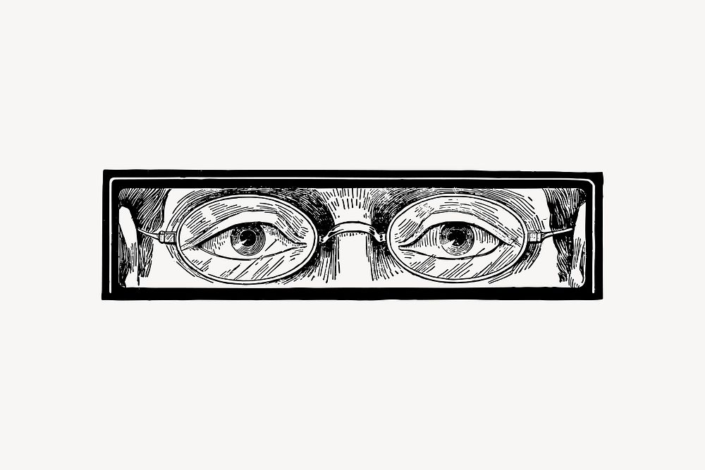 Glasses eyes watching man drawing, vintage illustration vector. Free public domain CC0 image.