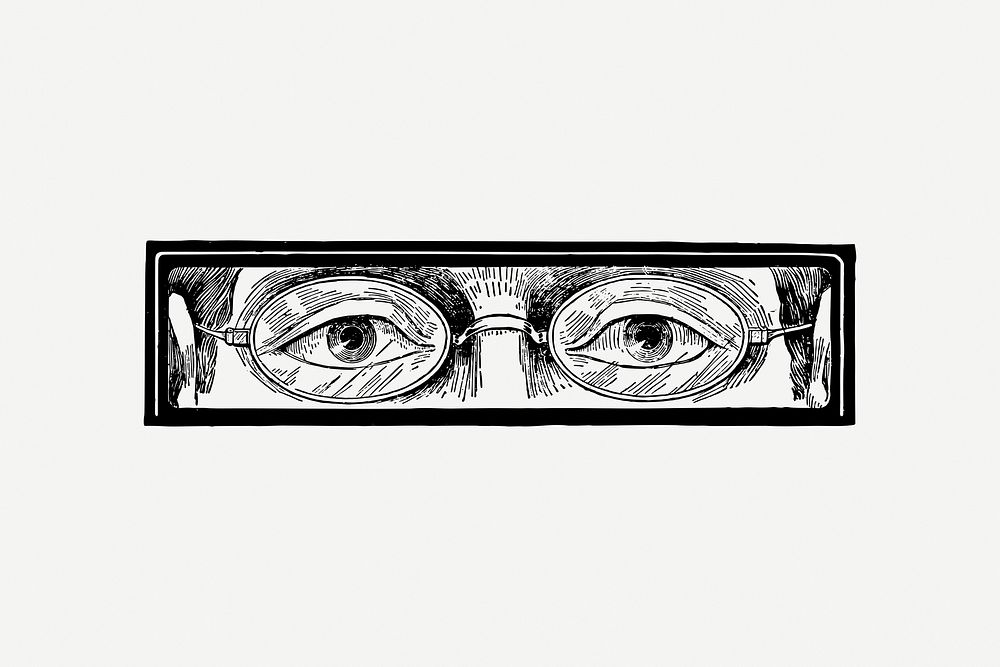 Glasses eyes watching man drawing, vintage illustration psd. Free public domain CC0 image.