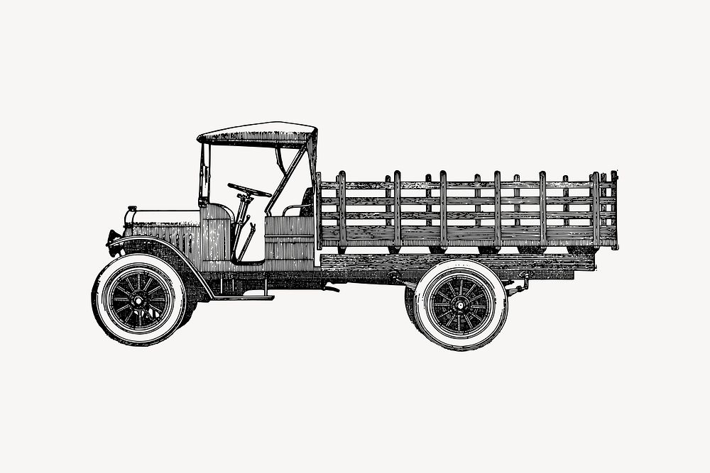 Farming truck drawing clipart, vintage vehicle illustration vector. Free public domain CC0 image.