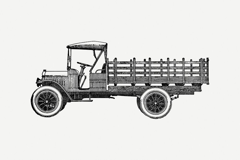 Farming truck drawing clipart, vintage vehicle illustration psd. Free public domain CC0 image.