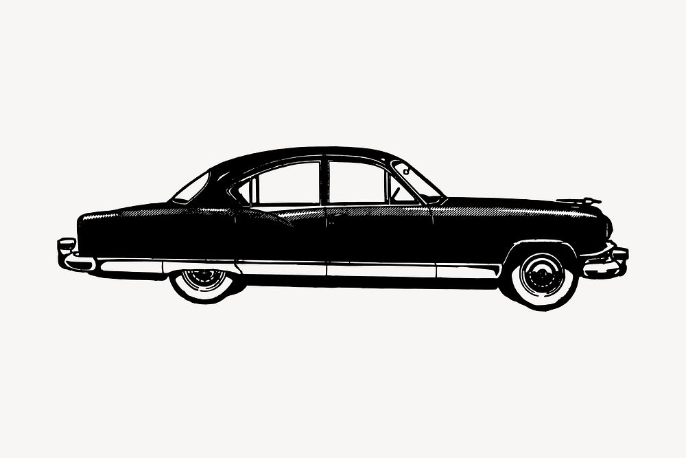 Black car hand drawn clipart, transportation illustration vector. Free public domain CC0 image.