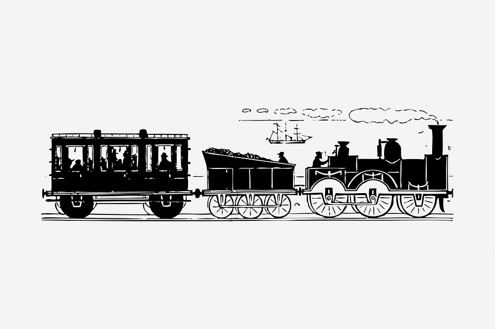 Vintage train drawing clipart, transport illustration psd. Free public domain CC0 image.