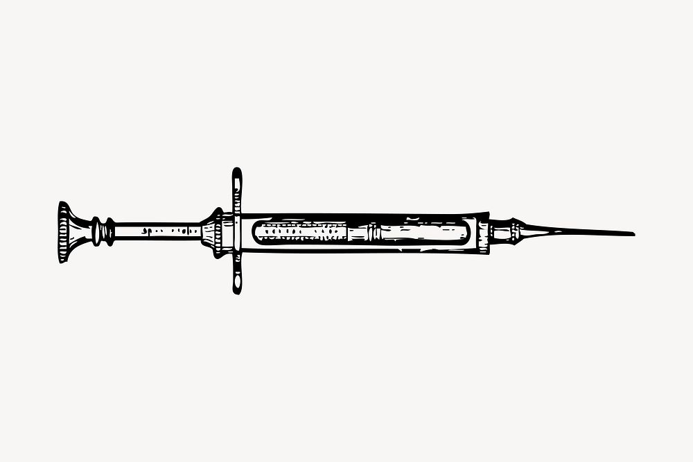 Syringe hand drawn clipart, medical tool illustration vector. Free public domain CC0 image.
