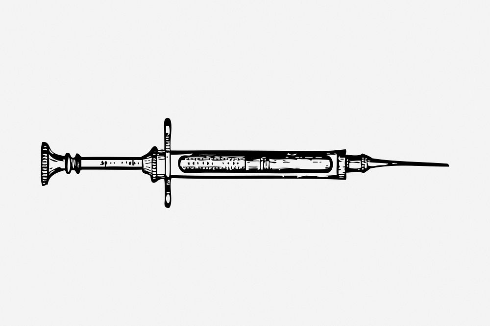 Syringe hand drawn illustration. Free public domain CC0 image.