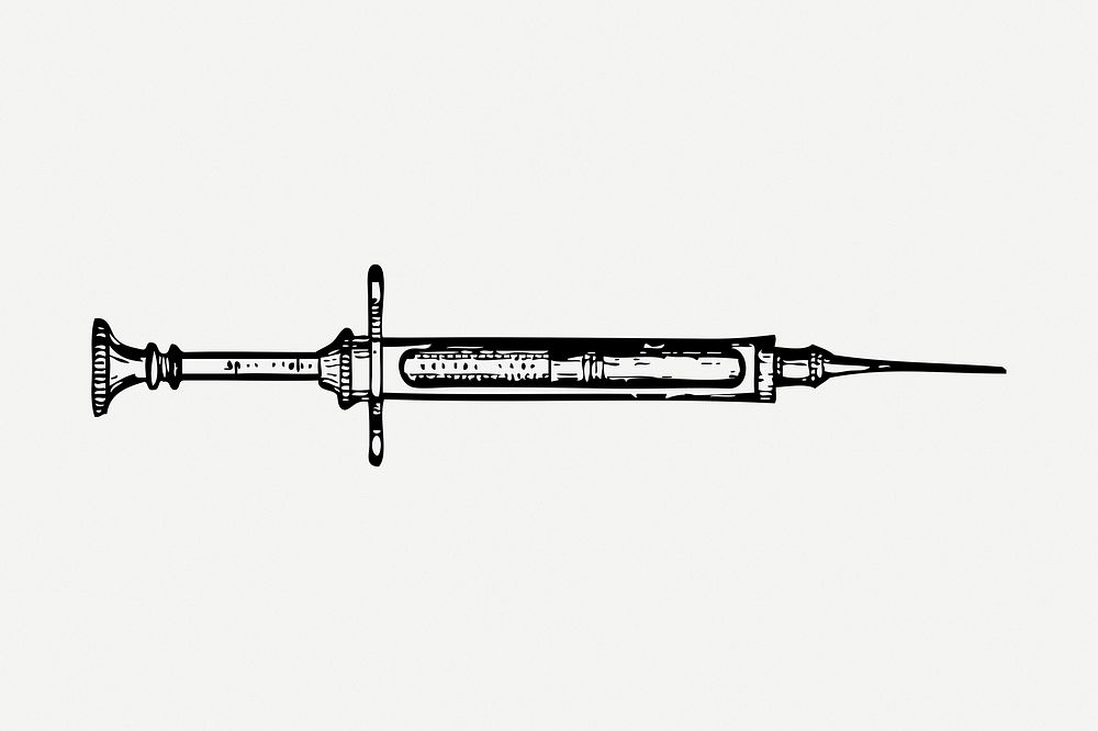 Syringe drawing clipart, medical tool illustration psd. Free public domain CC0 image.