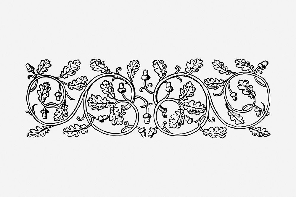 Floral ornament divider hand drawn illustration. Free public domain CC0 image.
